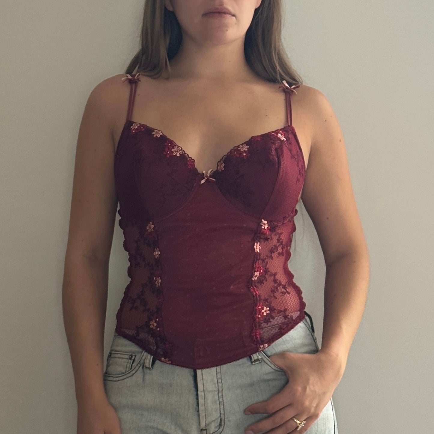 Red floral corset - Size S/M