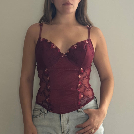 Red floral corset - Size S/M