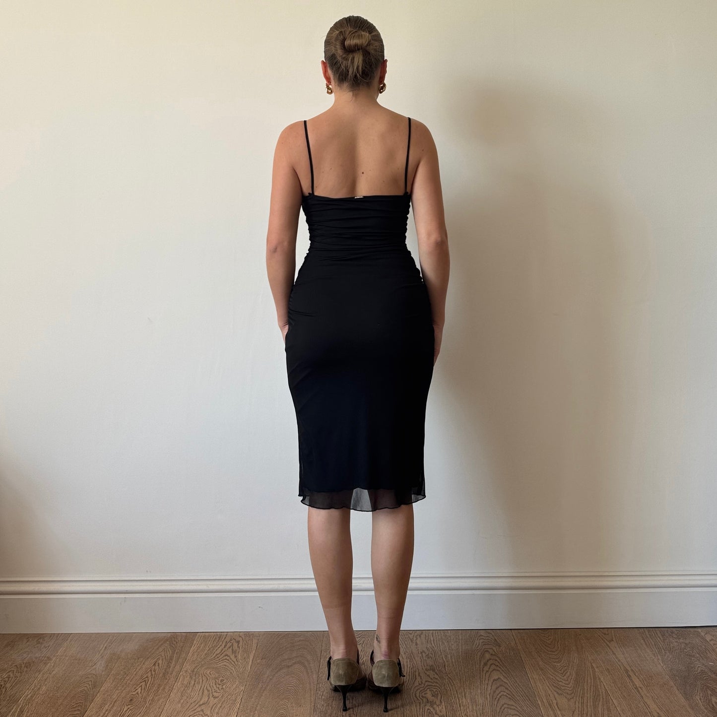 Morgan de Toi black ruched midi dress - Size S
