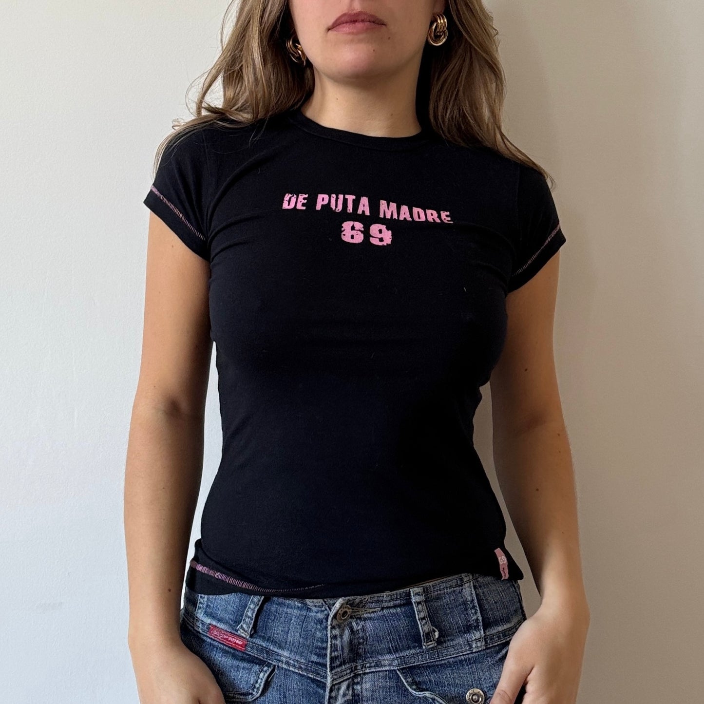 Black slogan t-shirt - Size S