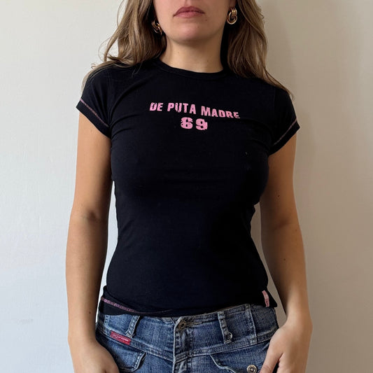 Black slogan t-shirt - Size S