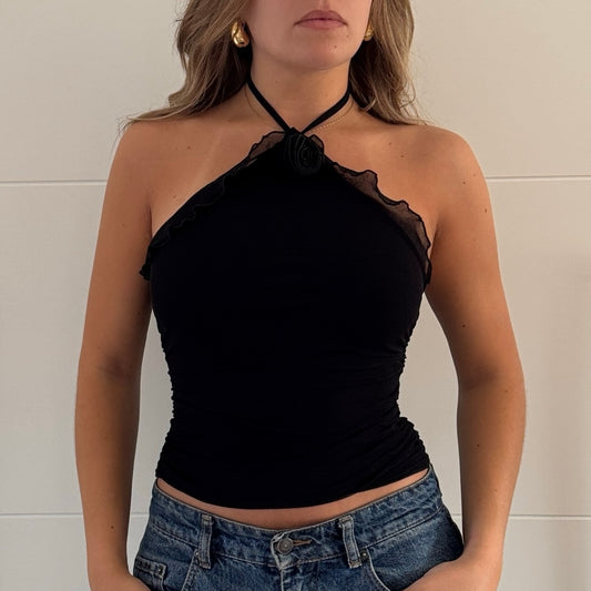 Black halter neck top - Size XS/S