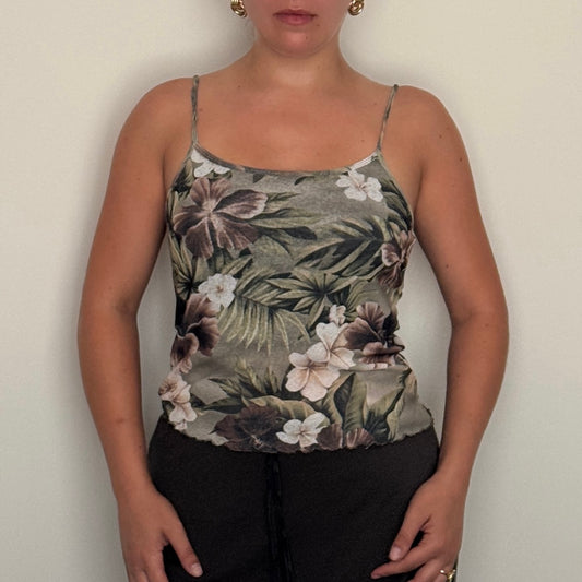 Green floral mesh vest - Size S