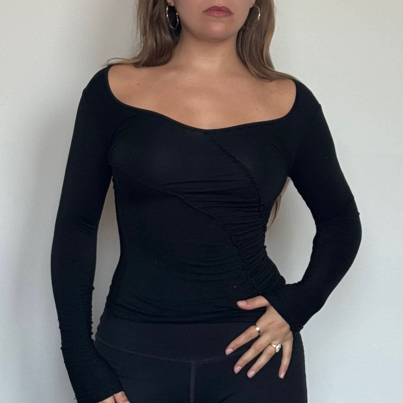 Black long sleeves ruched top - Size XS