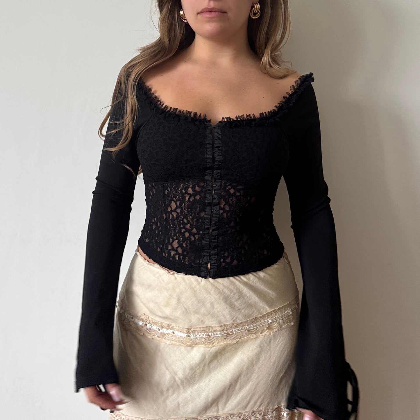 Black mesh hook and eye top - Size S