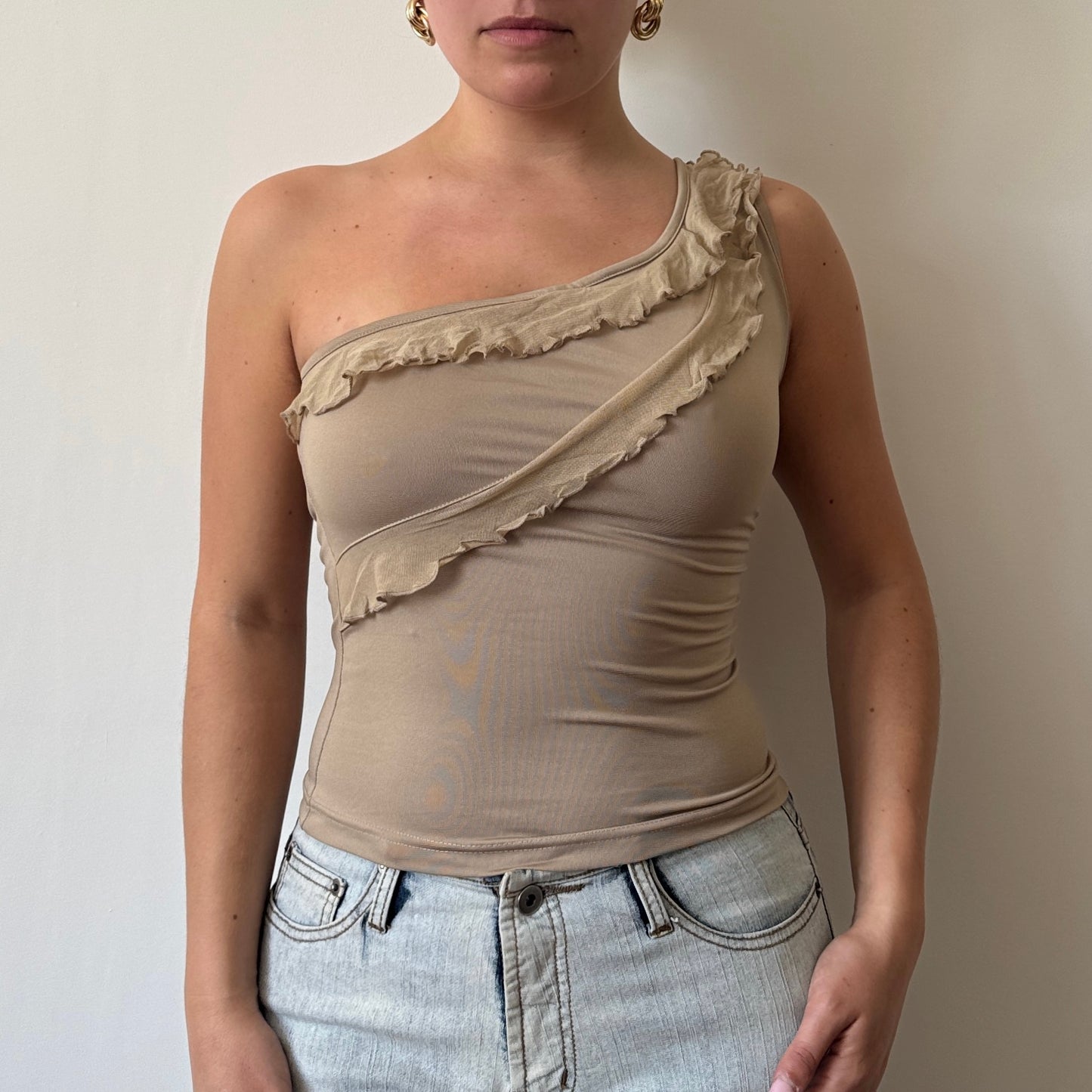 Beige one shoulder top - Size S