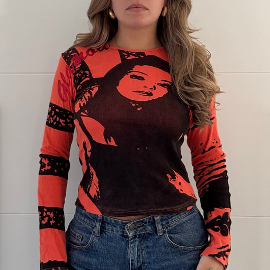 Orange graphic top - Size S