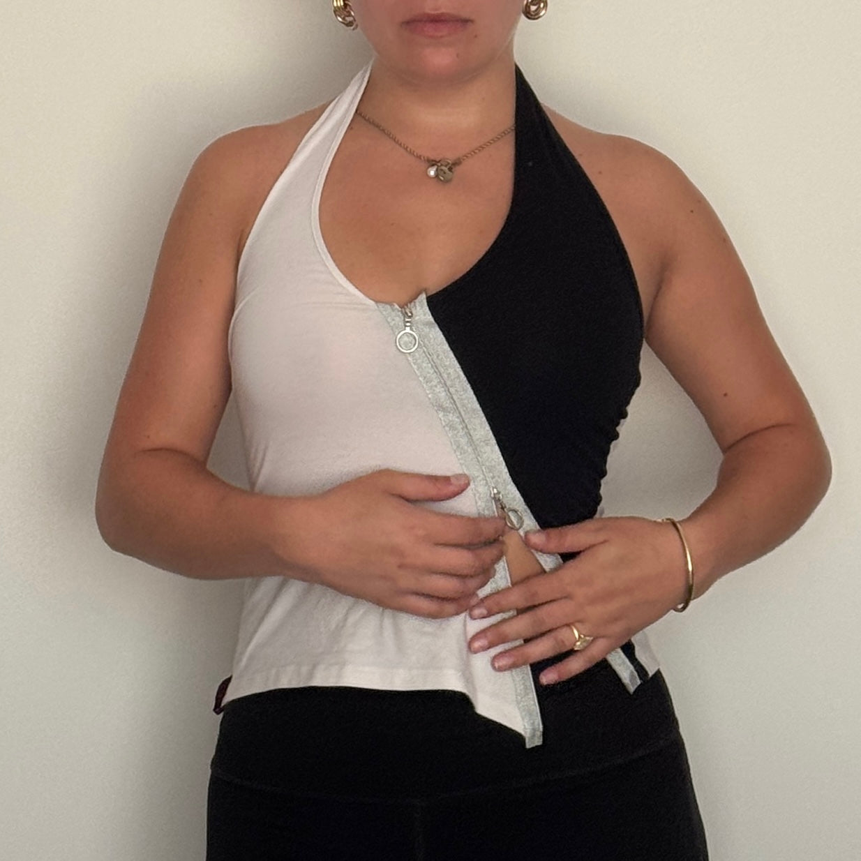 Zip detail halter top - Size S