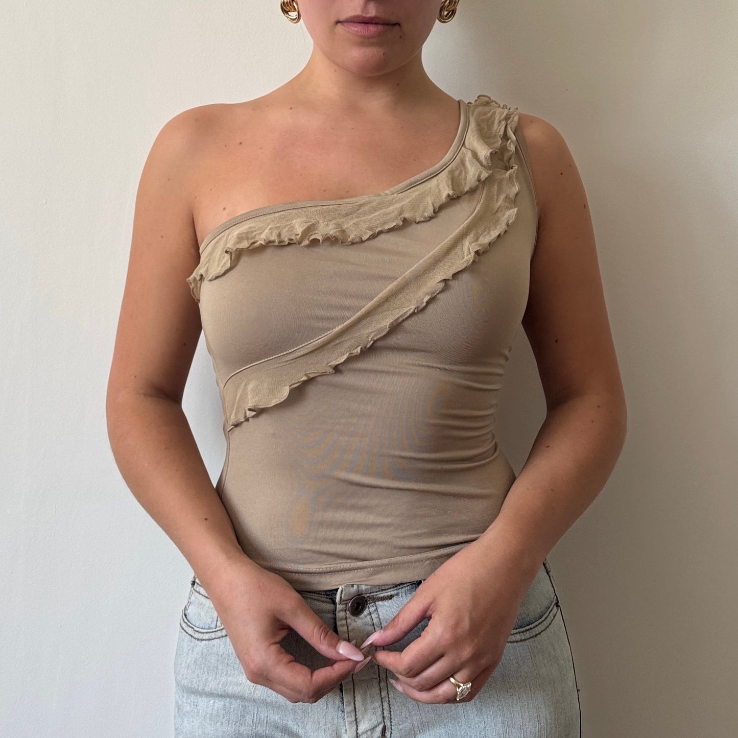 Beige one shoulder top - Size S