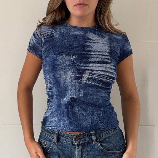 Morgan de Toi blue mesh top - Size S