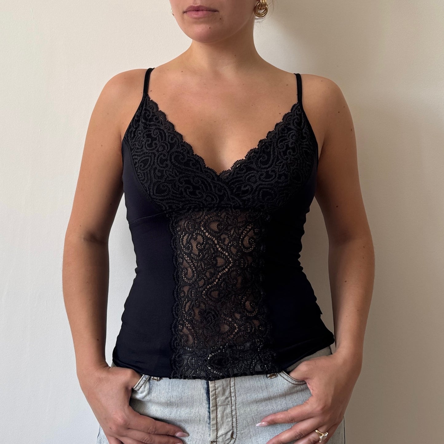 Morgan black lace cami - Size S