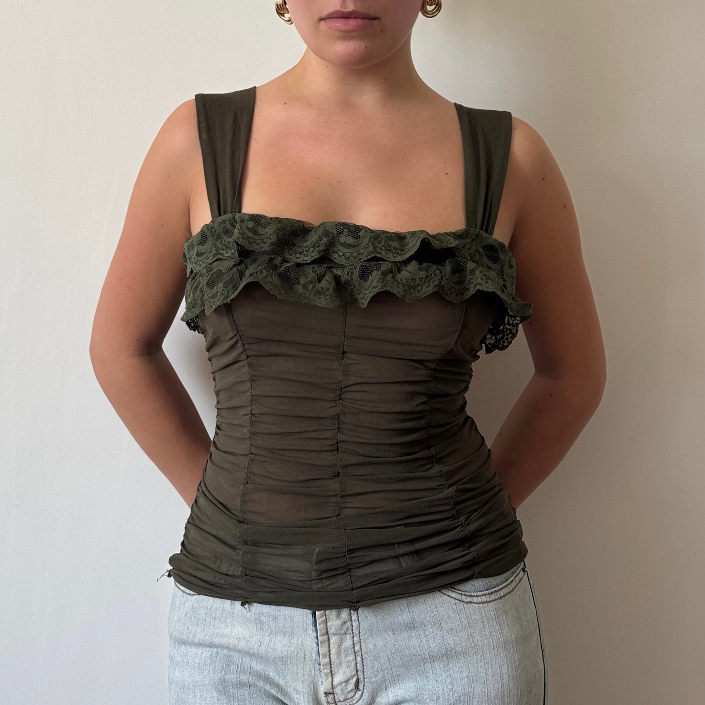 Morgan de Toi Green mesh top - Size S