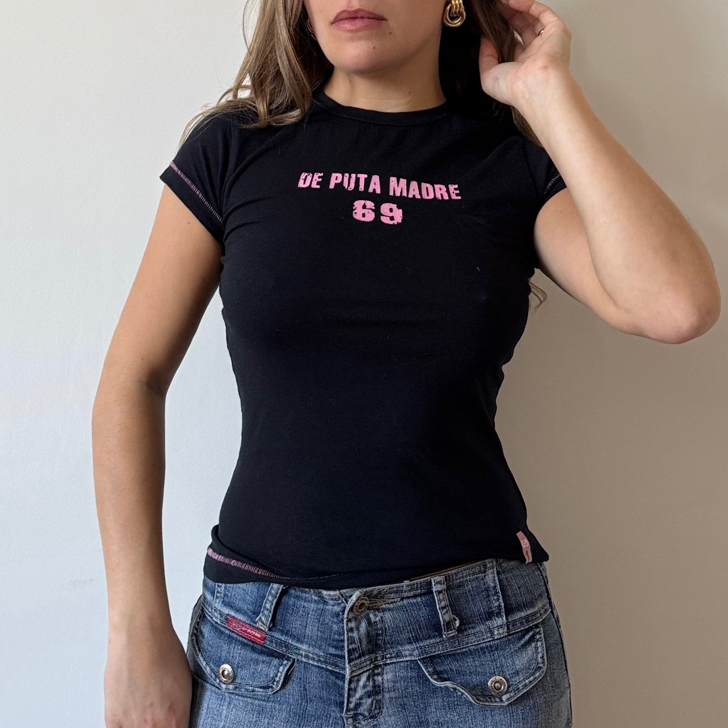 Black slogan t-shirt - Size S