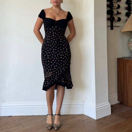 Floral mesh milkmaid dress - Size S