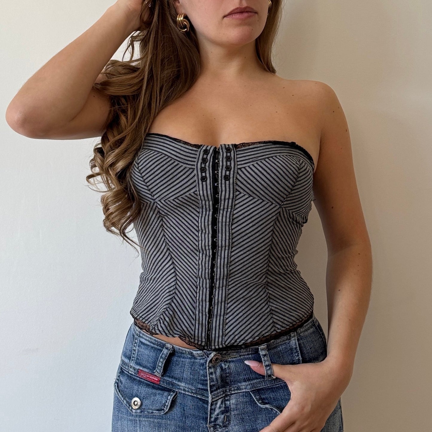 Striped hook and eye corset - Size S