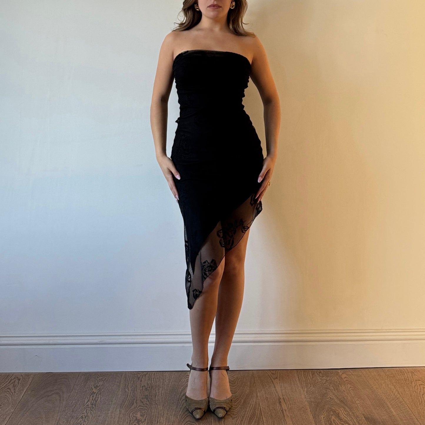 Black strapless midi dress - Size S