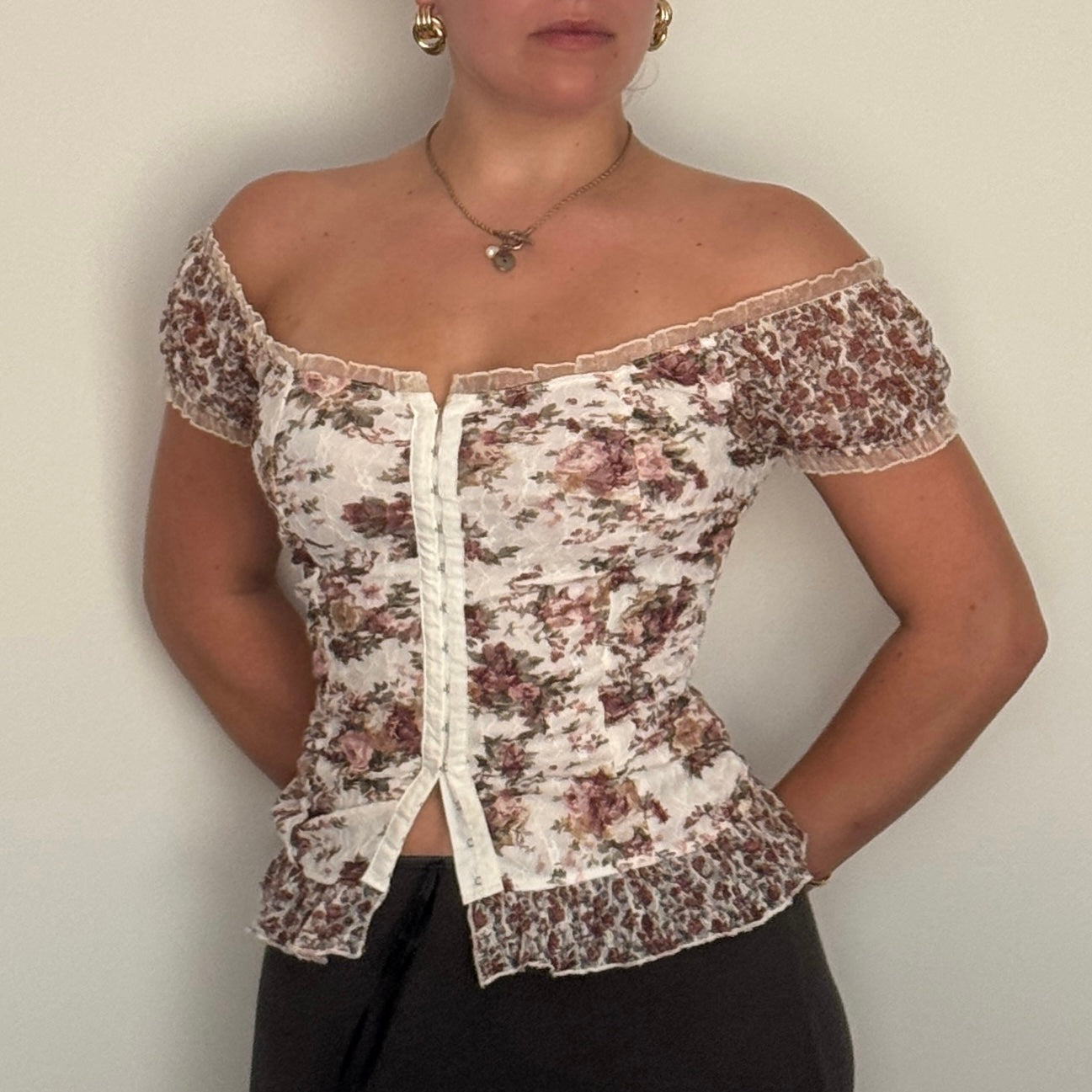 Floral mesh milkmaid corset - Size S