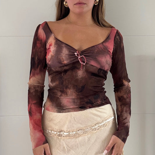 Burgundy mesh fairy top - Size S