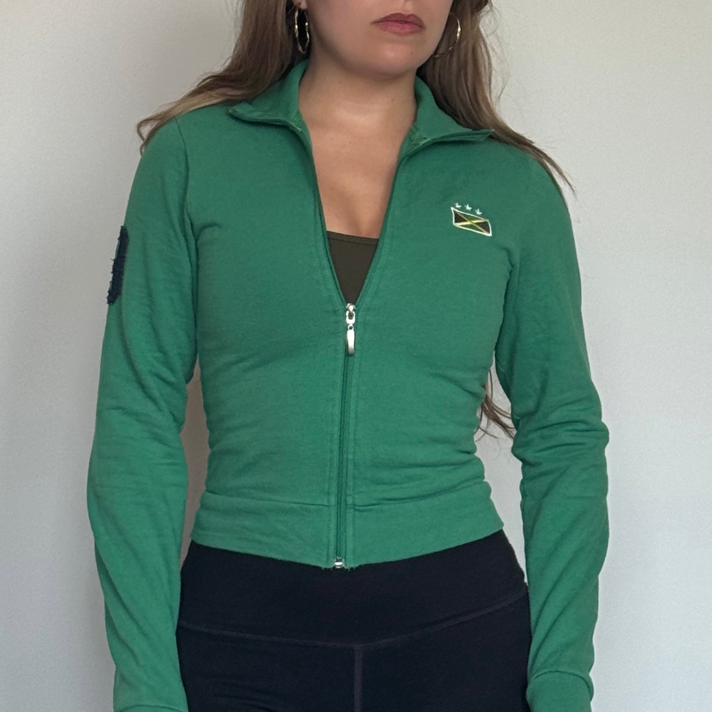 Green Jamaica zip up top - Size XS/S