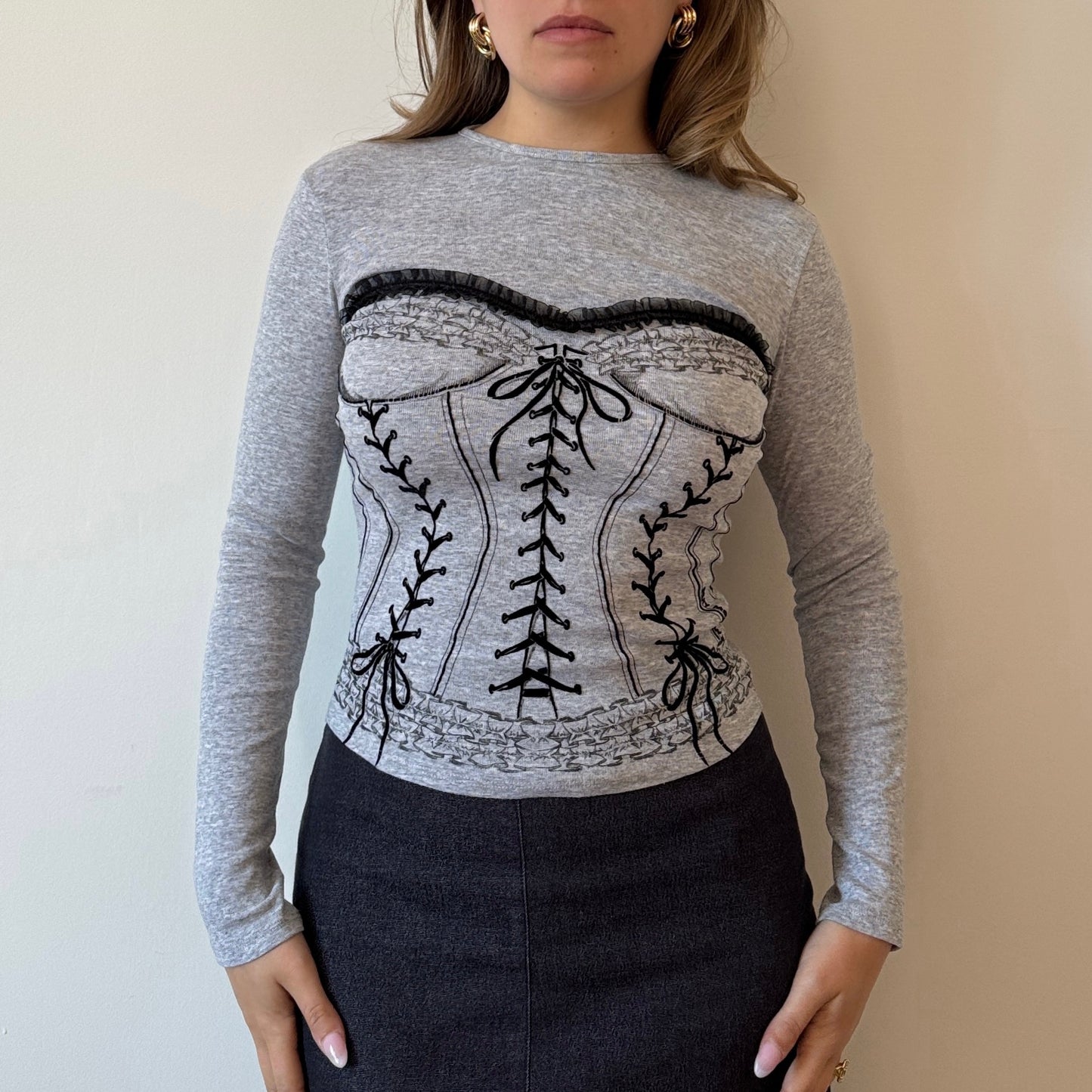 Grey corset print top - Size S