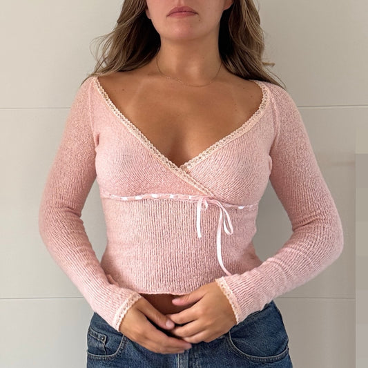 Pink mohair knit top - Size S