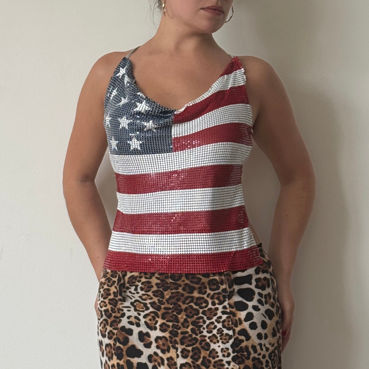 USA print chainmail top - one Size