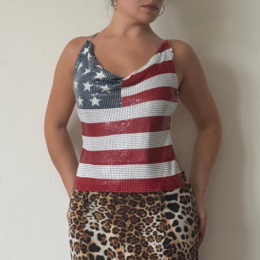 USA print chainmail top - one Size
