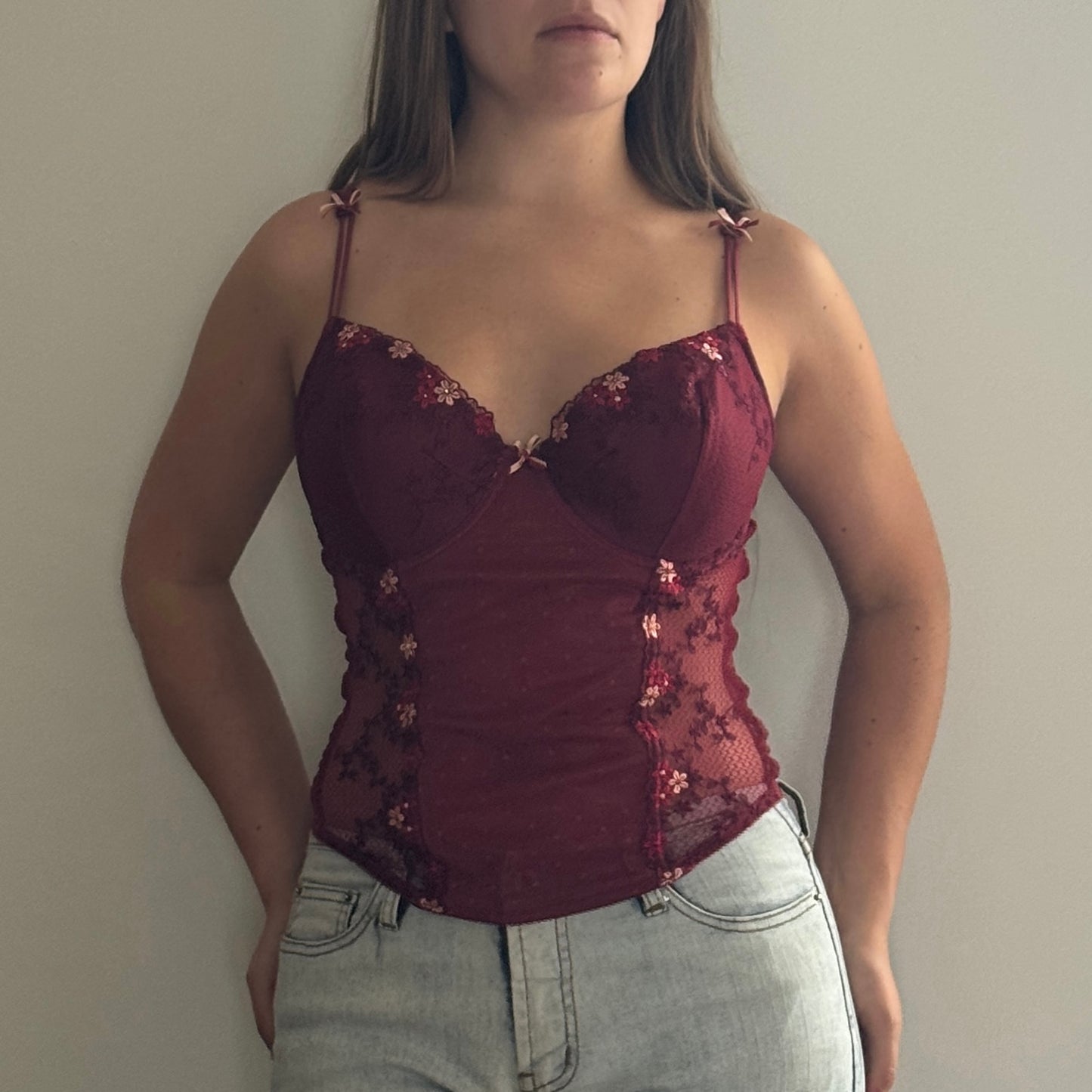 Red floral corset - Size S/M