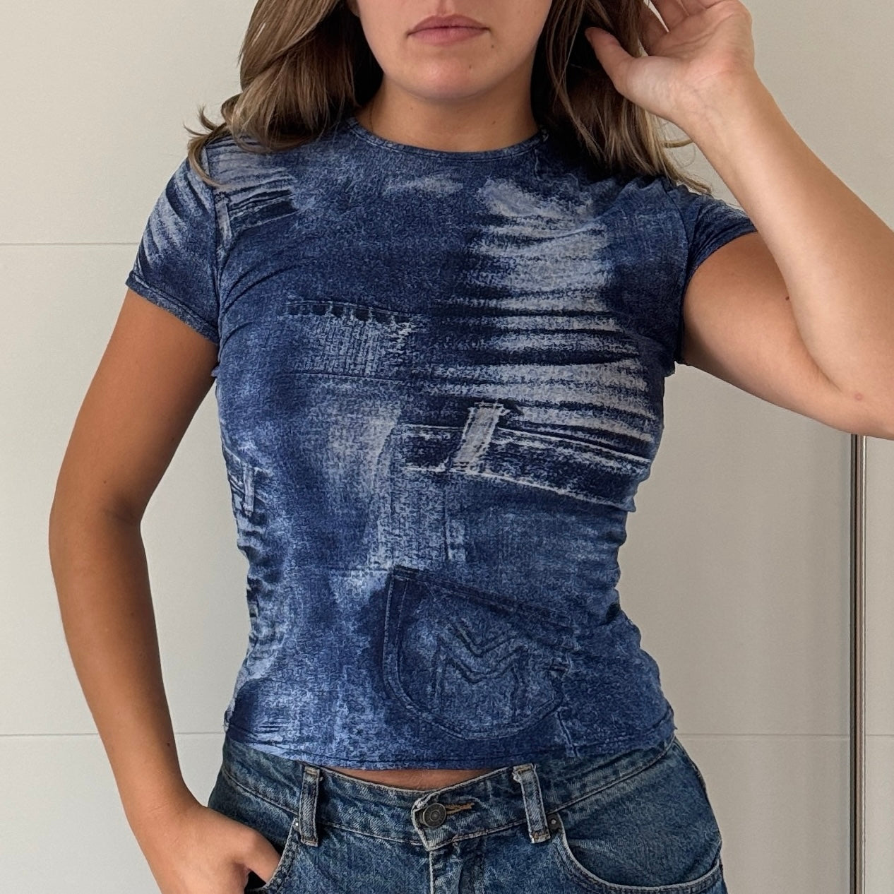 Morgan de Toi blue mesh top - Size S