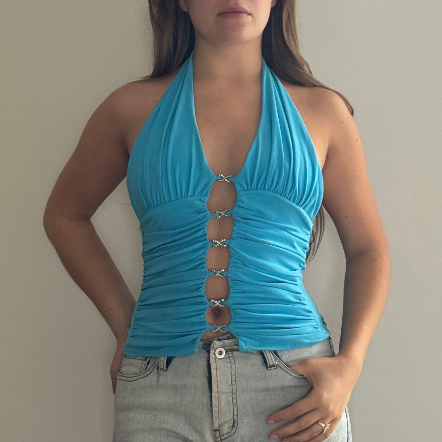 Blue cutout halter top - Size S/M