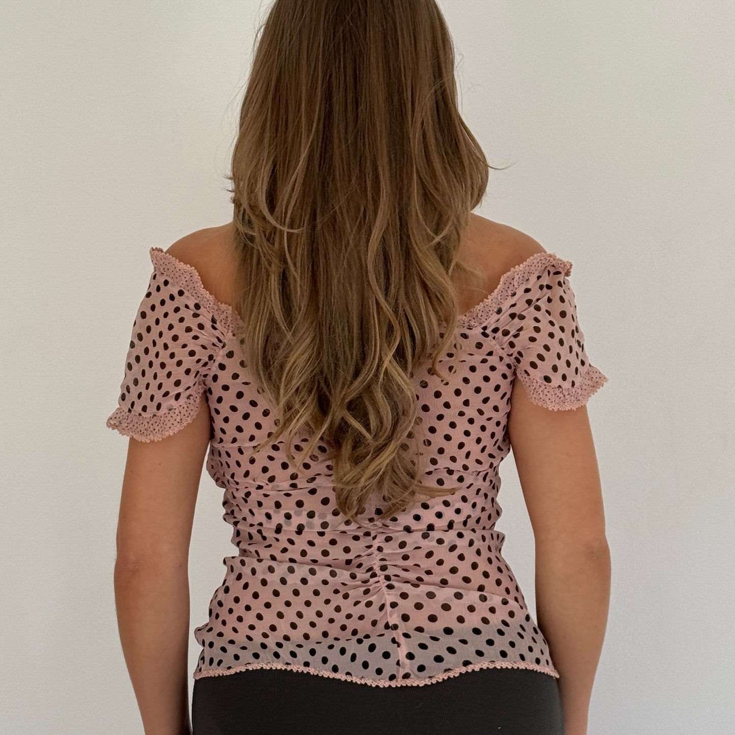 Pink polka dot mesh blouse - Size S/M