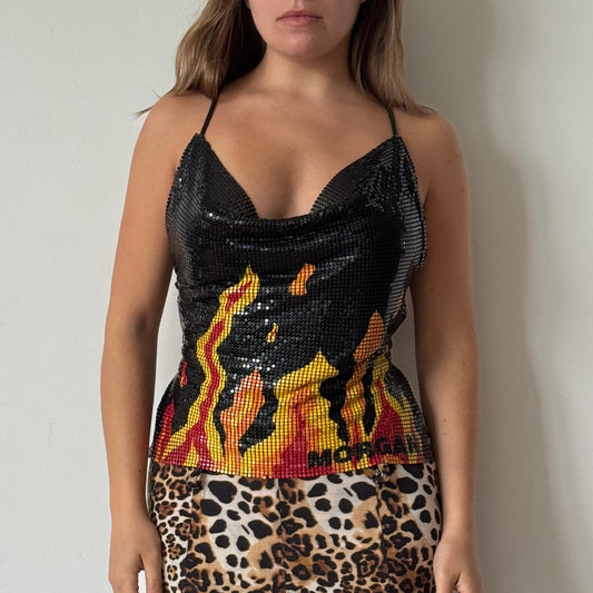Morgan flame print chainmail top - One Size