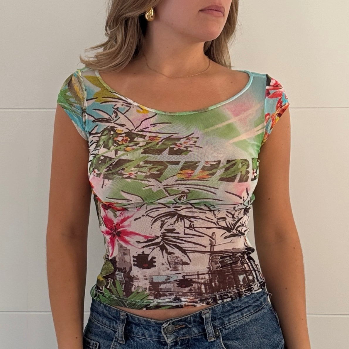Miami print mesh top - Size S