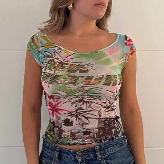 Miami print mesh top - Size S