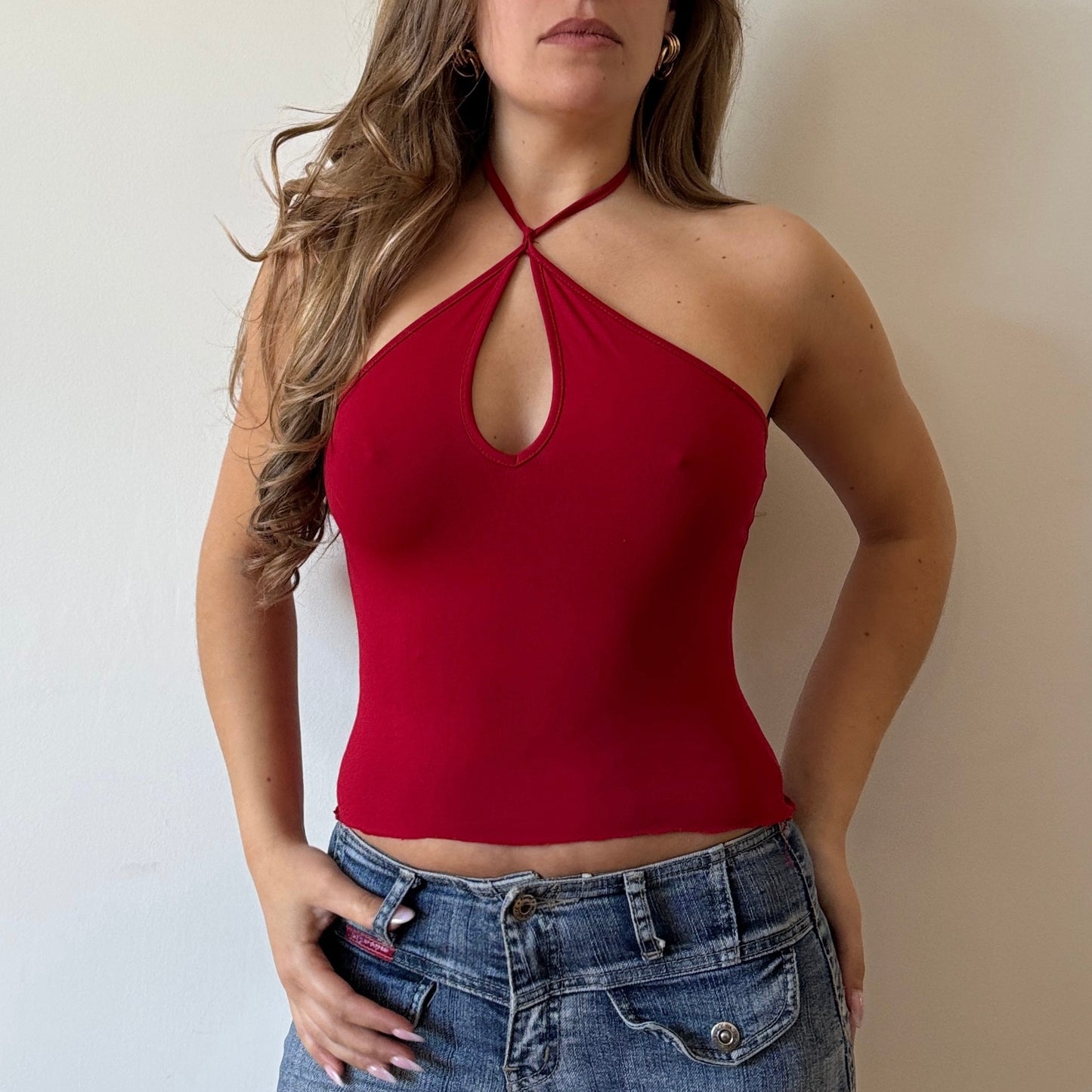 Red halter neck top - Size S