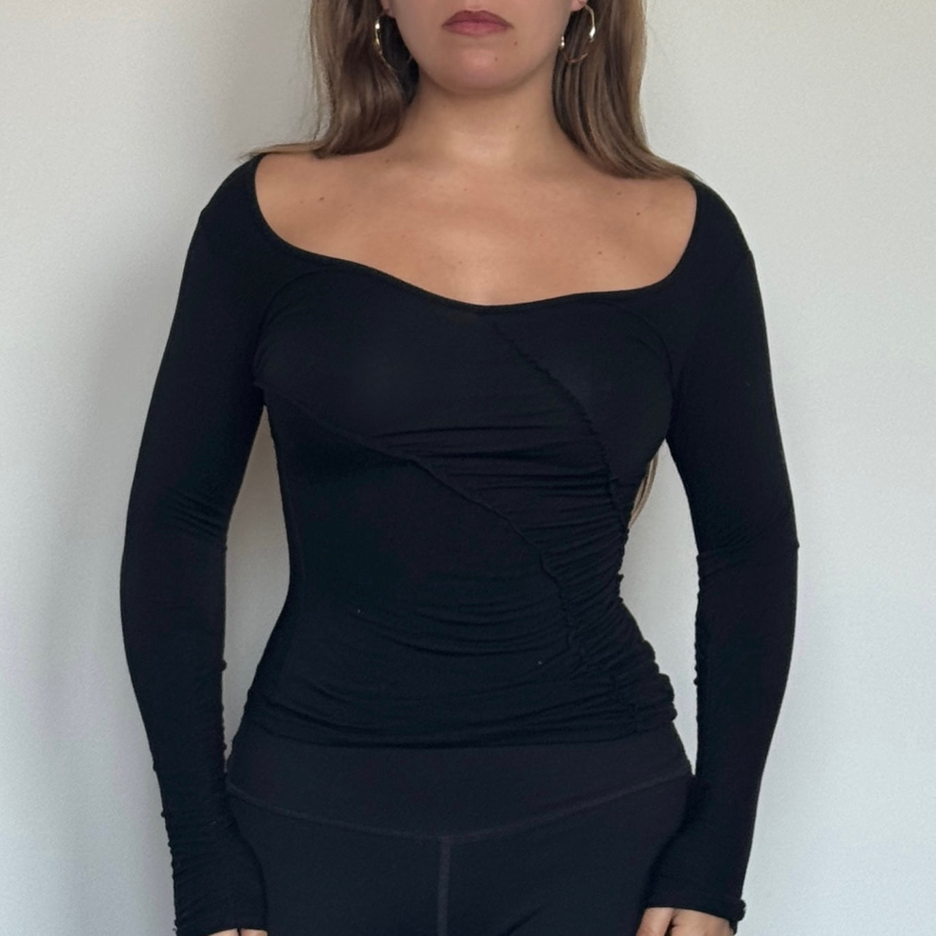 Black long sleeves ruched top - Size XS