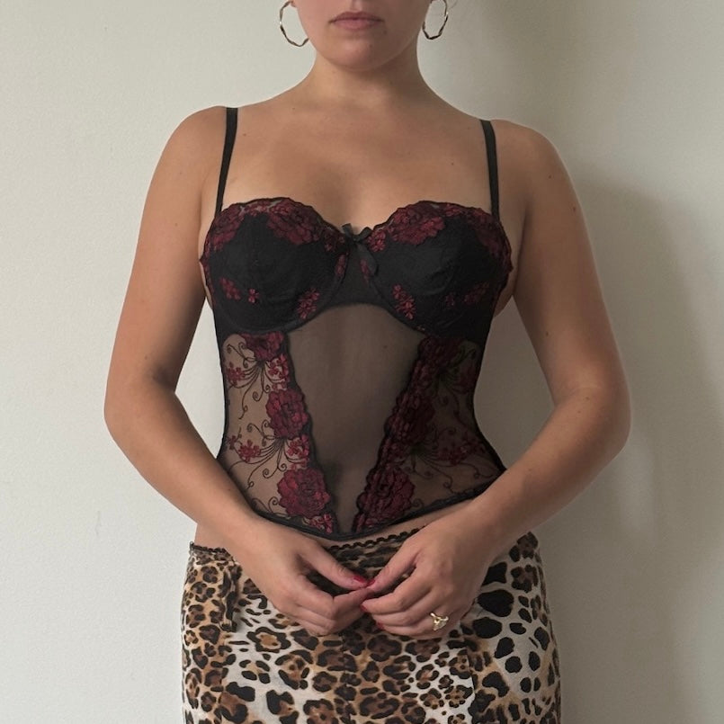 Black floral mesh corset - Size XS/S