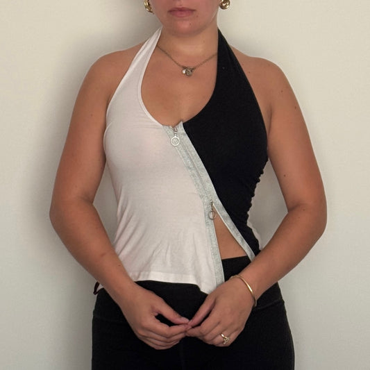 Zip detail halter top - Size S