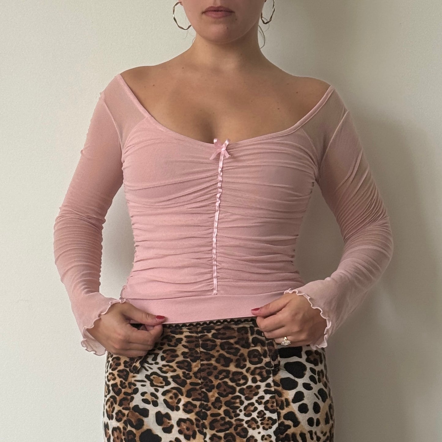 Pink ruched mesh top - Size XS