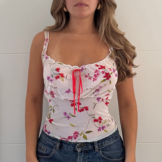 White floral mesh cami - Size S/M