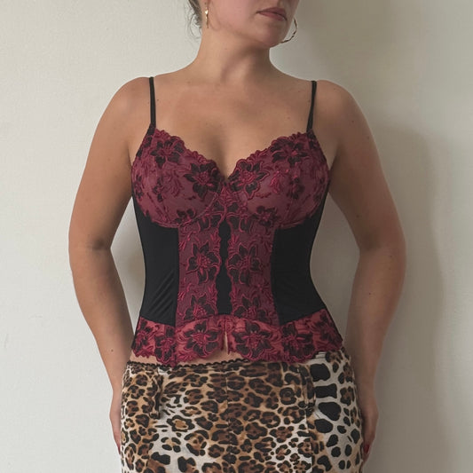 Black and red floral corset - Size S