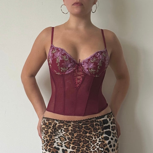 Burgundy floral corset - Size XS/S