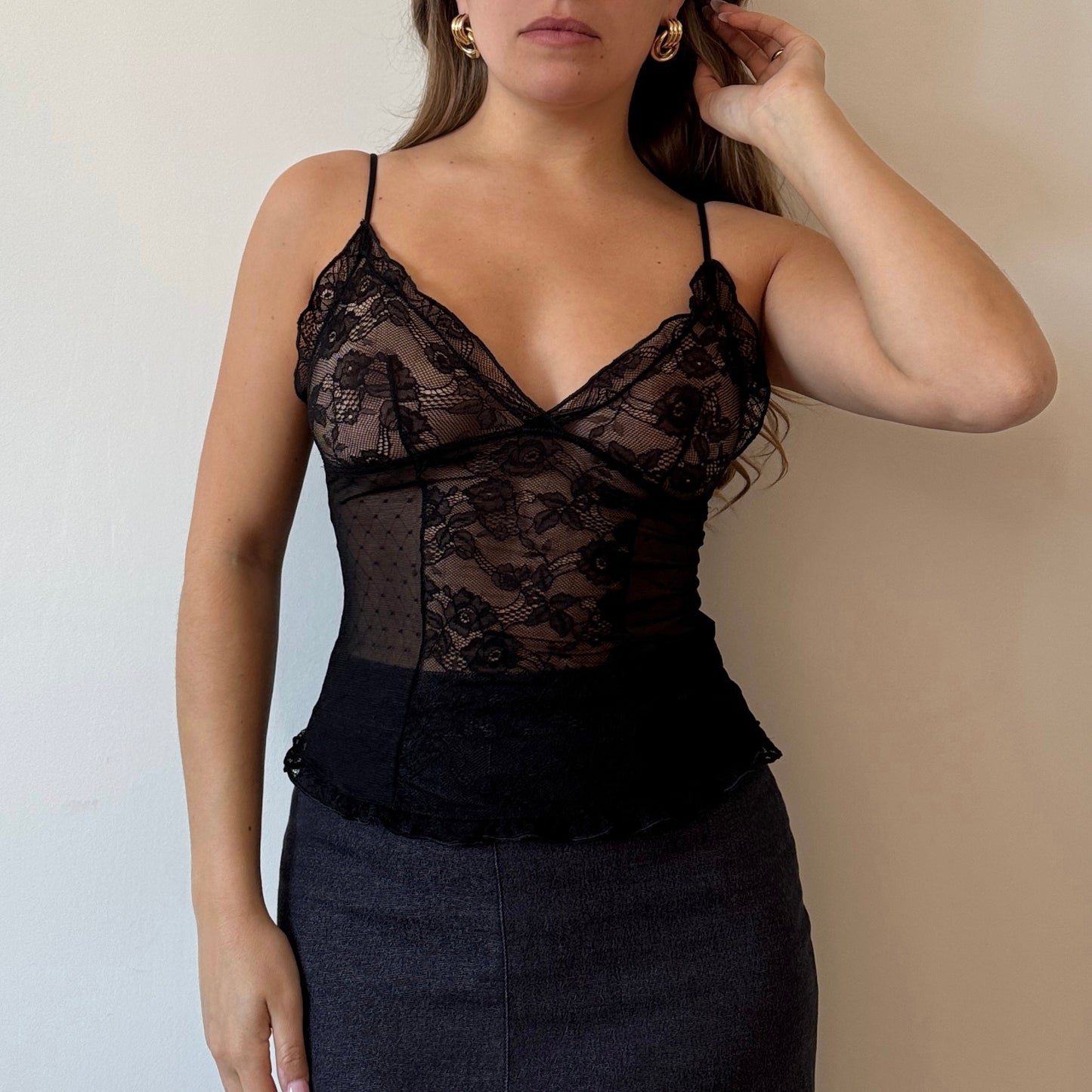 Black lace mesh top - Size S