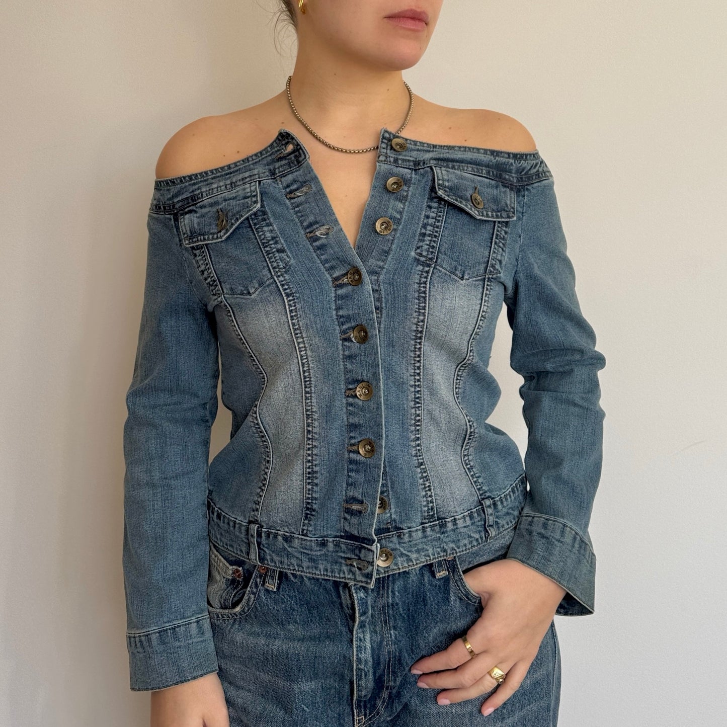 Denim off-the-shoulder top - Size XS/S