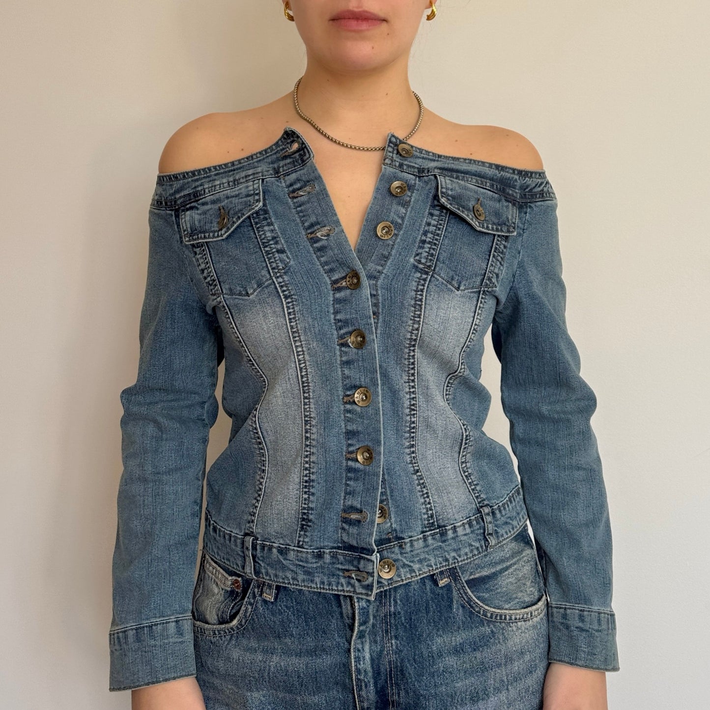 Denim off-the-shoulder top - Size XS/S