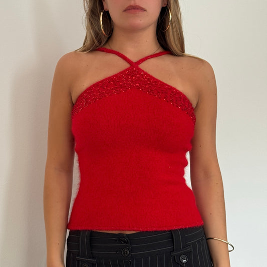 Red angora wool top - Size S