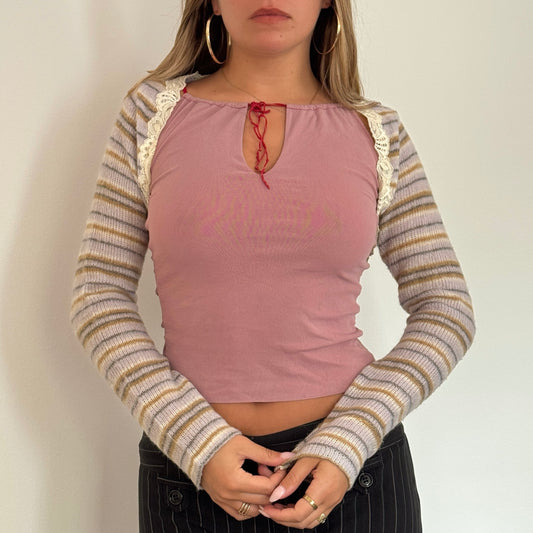 Mohair-blend striped knit bolero - Size S/M