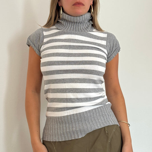 Grey and white striped knit top - Size S