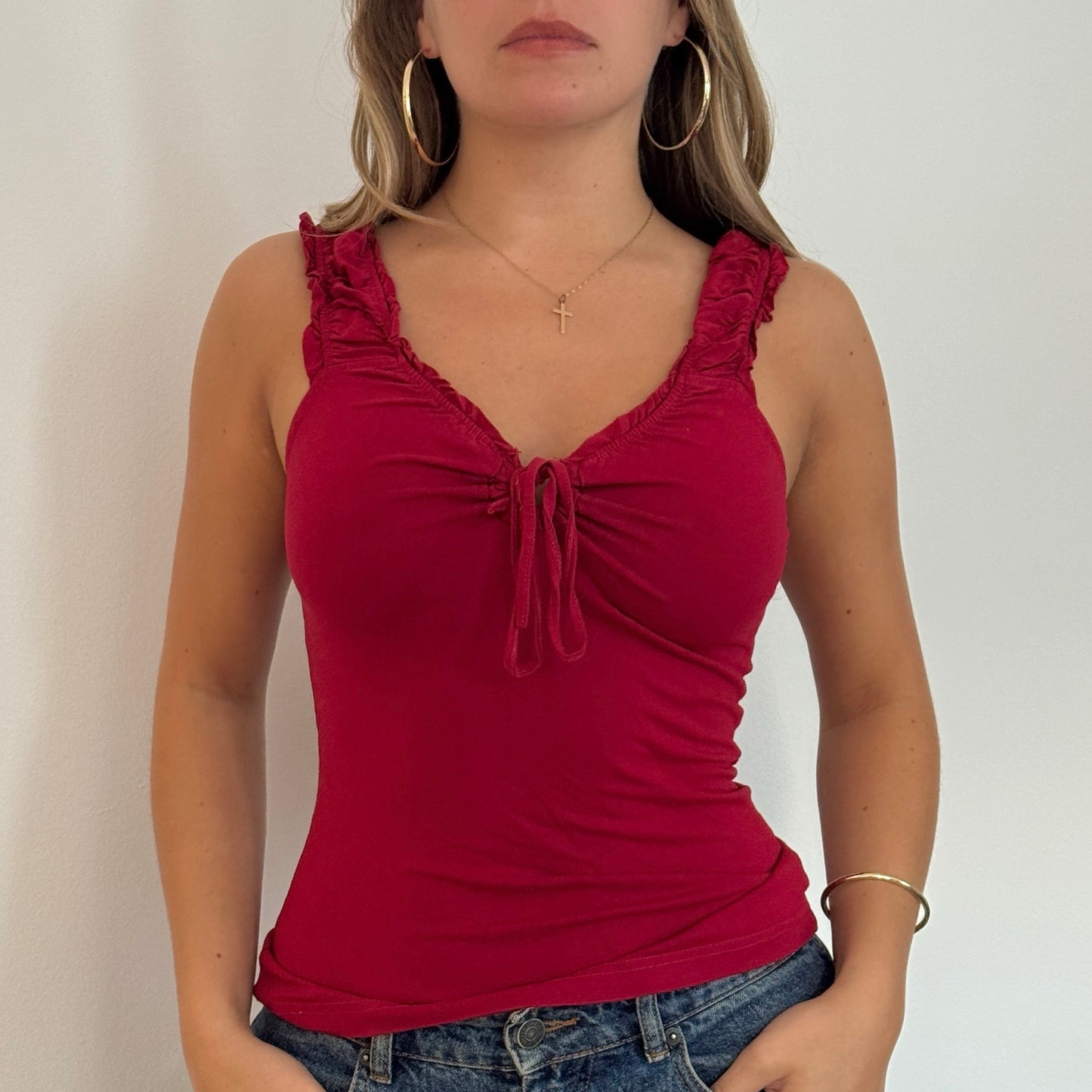Red keyhole ruched vest - Size S/M