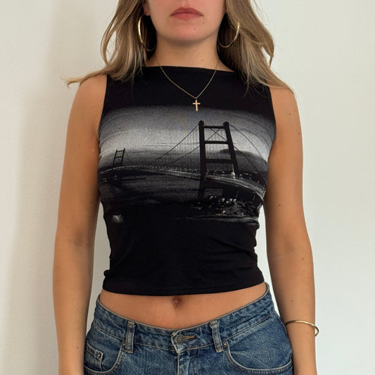 Black city print tank - Size XS